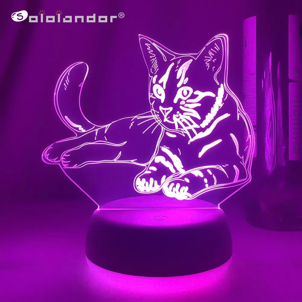 3D Acrylic Led Night Light Little Cat Figure