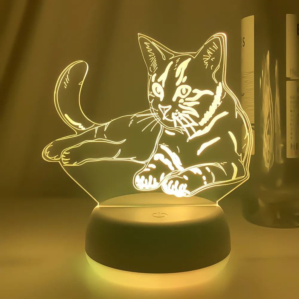 3D Acrylic Led Night Light Little Cat Figure
